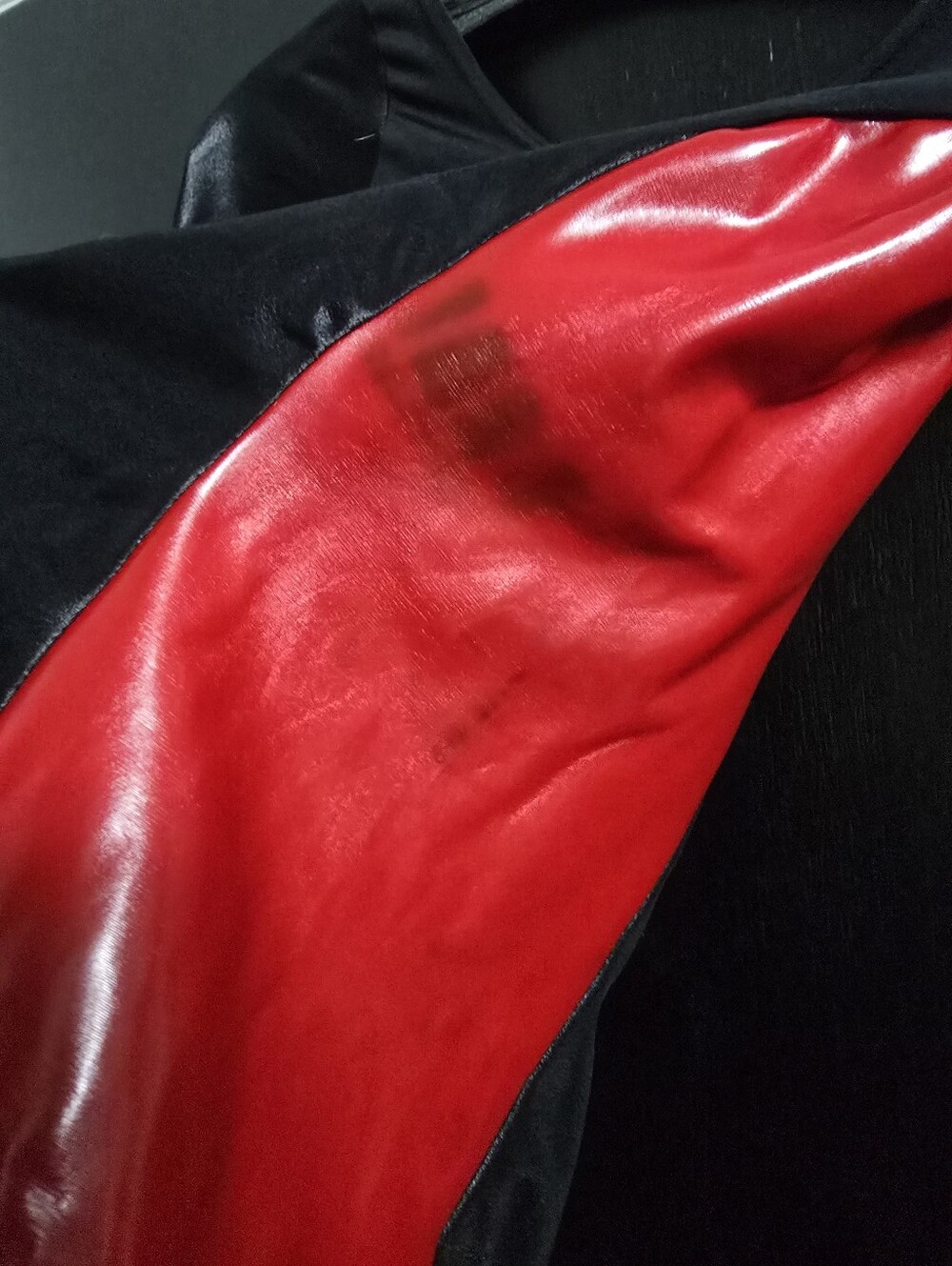 Blackmilk Red Battle Suit - Long Sleeve Bodysuit with Red PVC Panels & Front Zip - Picture 6 of 6
